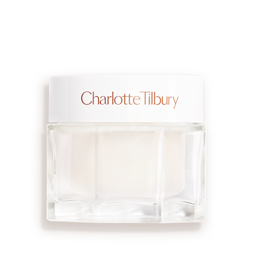 Clear jar with a white lid and white cream inside.