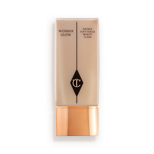 Rectangle bottle with a rose-gold lid and a beige fill 